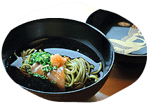 桜鱒の茶蕎麦蒸し